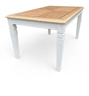 Produktbild von Esstisch Flower 134x84 cm aus Massivholz weiß lackiert, klassischer Esstisch für das Esszimmer