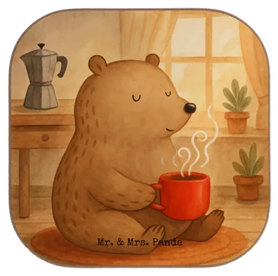 Produktbild von Mr. & Mrs. Panda Tassenuntersetzer Bär Morgenkaffee Design - Weiß - Geschenk, für Frauen, gläseruntersetzer, Untersetzer Gläser, Tischuntersetzer, Teeuntersetzer, Partner