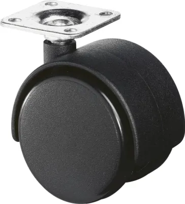 Produktbild von Kunststoffdoppelrolle D.50mm Trgf.40kg m.Platte PA schwarz RAL 9005 BS ROLLEN