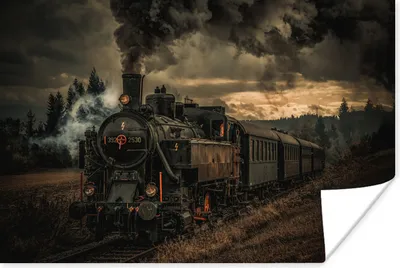 Produktbild von MuchoWow® Poster Alte Dampfeisenbahnfahrten an einem Abend 180x120 cm - Fotoplakat