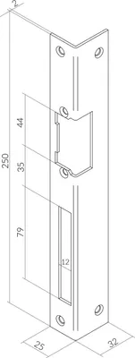 Produktbild von Winkelschließblech für O & C Türöffner, eckig, links, 250 x 25 x 2 mm,Stahl grau
