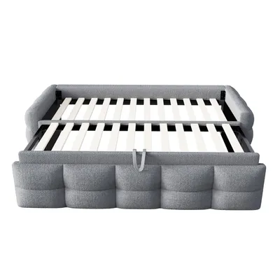 Produktbild von Merax Schlafsofa Tagesbett 90/180x190cm aus Teddy-Samt, Ausziehbar Daybett für moderne Räume, Platzsparend Gästebett mit Lattenrost, Grau