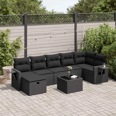 Produktbild von Eleganten-Stil 8-tlg. Garten-Lounge-Set mit Kissen Garten-Sofagarnitur, Outdoor Indoor, Schwarz Poly Rattan Gartenmöbel-Sets CHY14080611