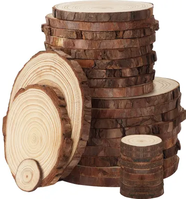 Produktbild von Kurtzy Natürliche Holzscheiben zum Basteln (30 Stk.) 3-16 cm Durchmesser - Holzscheiben Rund mit Rinde und Ohne Loch - Baumstamm Scheiben zum