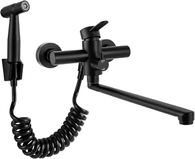 Produktbild von Küchenarmatur - Wandmontage Spültischarmatur - 360° schwenkbarer Auslauf 35 cm - Brausekopf/Spülbrause - Gebürsteter Edelstahl