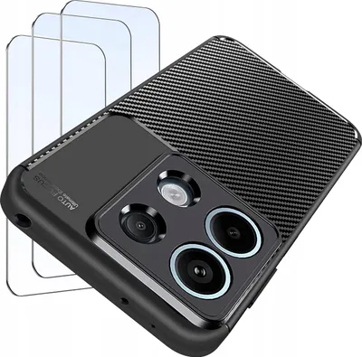 Immagine prodotto di SET Custodia per Xiaomi Redmi Note 13 5G Custodia rinforzata in carbonio + 3 PIECI DI VETRO