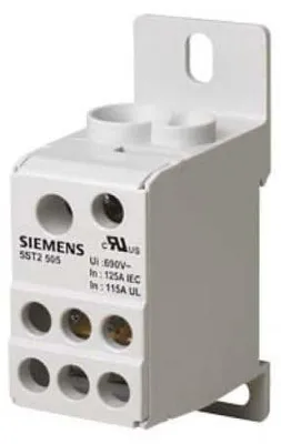 Imagen del producto de Bloque de conexión Siemens, 1 polo, 125A, 690V, para carril DIN, modelo 5ST2505, 43 mm, 144 g, 285 mm, 190 mm, 90 mm, 1000 V