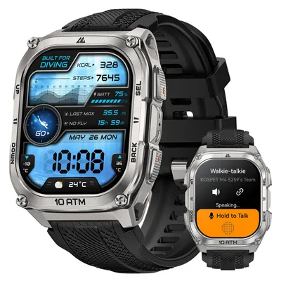 Produktbild von KOSPET TANK M4 GPS Smartwatch Herren Voll-Edelstahlgehäuse Globale Offline-Karten & 6 Satelliten-System 100 m Wasserdicht 180+ Sportmodi 1,96" AMOLED