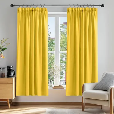 Produktbild von Blickdichte Gardinen Kräuselbandschal Verdunkelungsvorhang Thermogardine Kälteschutz 183x168cm Senfgelb 2er Set