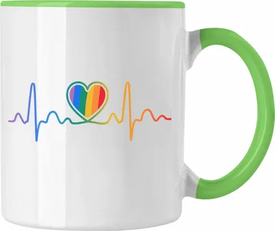 Produktbild von Trendation - LGBT Tasse Geschenk für Schwule Lesben Transgender Regenbogen Herzschlag Lustige Grafik Regenbogen (Grün)