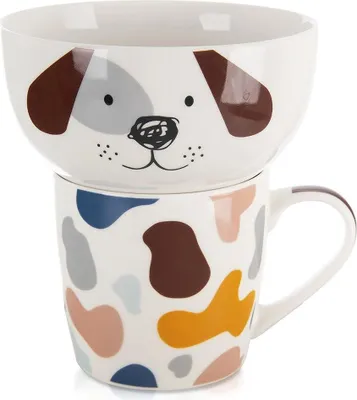 Obrázek produktu pro Dětský hrnek s miskou, porcelánový pejsek, 2 ks.