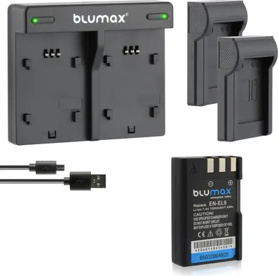 Produktbild von 1x Akku + Lader für Nikon EN-EL9  DSLR D40 D60 D3000 D5000 1000 mAh (7,2V)