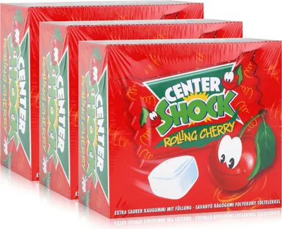 Produktbild von Center Shock Rolling Cherry 100 Stück - Extra saurer Kaugummi 400g (3er Pack)