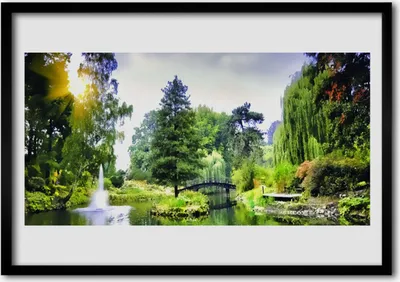 Produktbild von Bild 100x70 MDF-Rahmen Wandkunst Natur Sonne Wald Wasserfall
