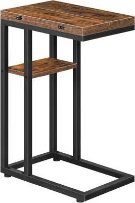 Immagine prodotto di Tavolino laterale - Tavolino pieghevole a forma di C per laptop - Comodino - Stile rustico, colore marrone e nero