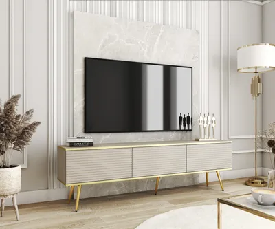 Produktbild von TV-SCHRANK BLUM ORO MDF BEIGE 175 GOLDBEINE – Selbstmontage, moderner Stil, funktional