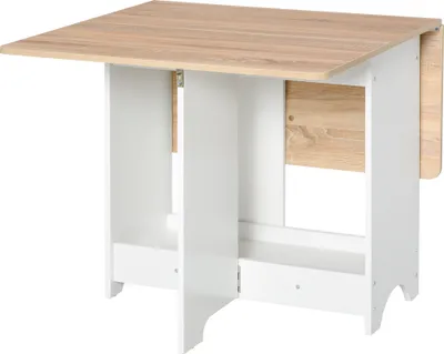 Image de Console pliante HOMCOM avec compartiment de rangement, table de salon et de cuisine, table pliante, peu encombrante, couleur bois et blanc, 118 x 80 x 72 cm