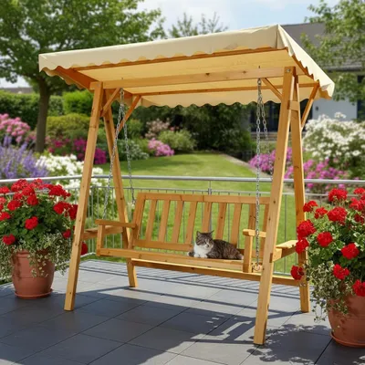 Produktbild von Hollywoodschaukel Gartenschaukel Hängeschaukel Schaukelbank Holz Dach Schaukel