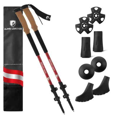 Image de ALPIN LOACKER : Bâtons de randonnée télescopiques, en aluminium et en carbone, avec poignée en liège. Bâtons de marche nordique légers, pour femmes et hommes, adaptés au ski et à la randonnée. Bâtons de trekking pour les sports de montagne, couleur : rouge vif – modèle Expedtion