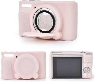 Zdjęcie produktu dla Etui na aparat wykonane z miękkiego silikonu, przeznaczone do aparatu Canon PowerShot SX740/SX730, odporne na zarysowania, z odpinanym osłoną obiektywu, w kolorze jasnoróżowym.