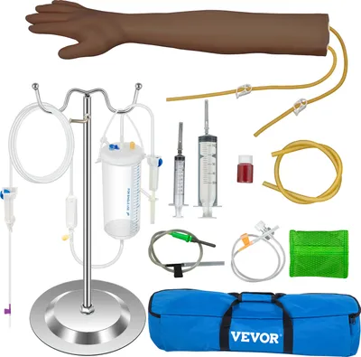 Productafbeelding van VEVOR Venapunctie Arm Model, PVC IV Oefenarm, Donkere Huid Intraveze Oefenarm Kit, met Uitgebreide IV Kit, voor Studenten en Stagiaires om de Professionele IV-vaardigheden te Oefenen en Krijgen
