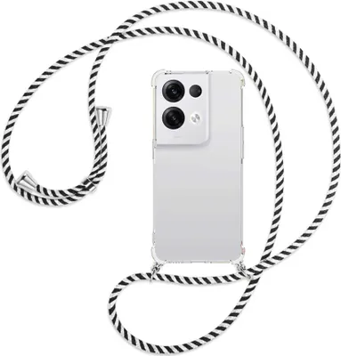 Produktbild von Handykette Backcover-Schutzhülle mit Band (Metall silberfarben) für Oppo Reno8 Pro 5G (6.62'') - schwarz/weiß gestreift
