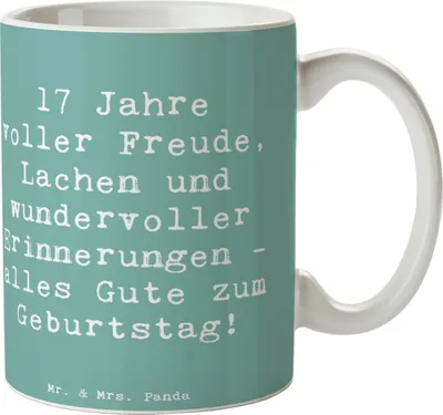 Produktbild von Mr. & Mrs. Panda Teetasse Spruch 17. Geburtstag Freude - Meeresbrise - Geschenk, alles Gute, Geburtstagsgeschenk, Happy Birthday, Geschenktasse, Alter, Kaffeebecher, Pott