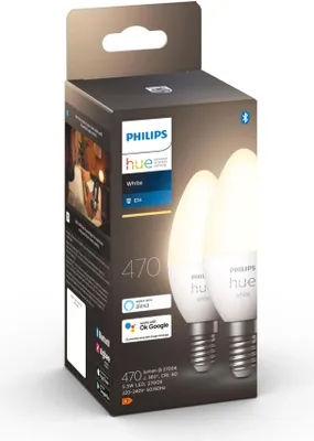Obrázek produktu pro Philips Hue White Svíčka – chytrá žárovka s paticí E14 (sada 2 kusů), Chytrá žárovka, Bluetooth/Zigbee, Bílá, LED, E14, Svíčka