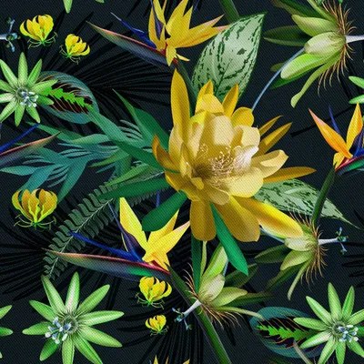 Immagine prodotto di DEKOSTOFFE OUTDOOR OXFORD - Motivo fiori e foglie tropicali