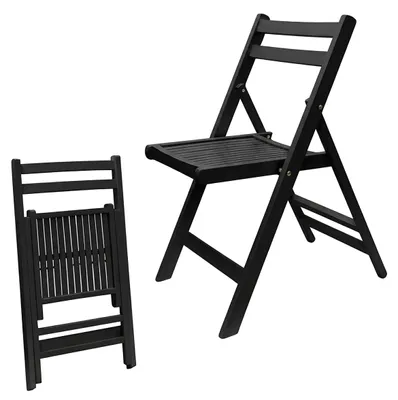 Image de Chaise pliante en bois noire, capacité de charge jusqu'à 100 kg - 79 x 59 cm - Chaise d'appoint de cuisine pliable