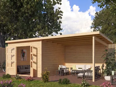 Produktbild von Gartenhaus Wacken 8 28 mm naturbelassen inkl. 4 m Anbau + Rückwand