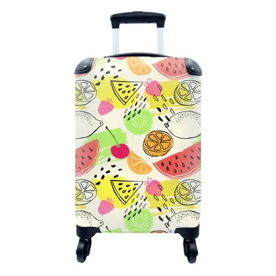 Produktbild von MuchoWow® Koffer Handgepäck Trolley Rollkoffer Kleine Reisekoffer mit 4 Rollen - Wassermelone - Zitrone - Schablonen - Cabin Size < 55x40x23 cm & 55x40x20 cm - Fotokoffer - Kabinenkoffer - Boardgepäck - Reise-Box - Reisekoffer - Reisegepäck - Koffer mit Bild - Trolley für Kinder