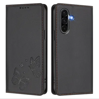 Obrázek produktu pro Kožené pouzdro pro Samsung Galaxy A56, motýlí ražbou, peněženkové flip pouzdro se stojánkem Černá