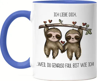 Produktbild von Faultier Genauso Faul Wie Ich Tasse Blau Valentinstag Freundin Freund Süß Geschenkidee Paar Liebe Couple Jahrestag
