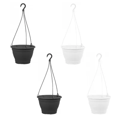 Produktbild von 4er Set Hängeampel Blumentopf Ø 25cm Kunststoff Blumenampel Anthrazit Weiß Hängetopf Pflanzenampel Blumenkasten Hänge Blumenkübel