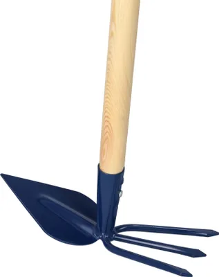 Obrázok produktu pre KOTARBAU® Obojstranný plečkovač v tvare srdca s 3 zubami a 121 cm drevenou rukoväťou na odstraňovanie buriny