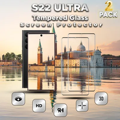 Obrázok produktu pre 2-balenie Samsung S22 Ultra Ochranné sklo na displej - Tvrdené sklo 9H - Super kvalita 3D
