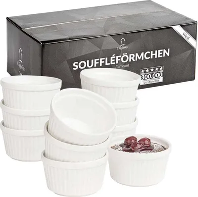 Produktbild von Chefarone Chefarone Mini Round Oven Dishes - Mini Formen - Backformen - Keramik - 200 ML - Set von 10 - Weiß