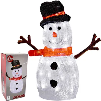 Produktbild von LED Schneemann 39 cm mit 40 LEDs Batteriebetrieben und Timer – Weihnachtsdeko Figur