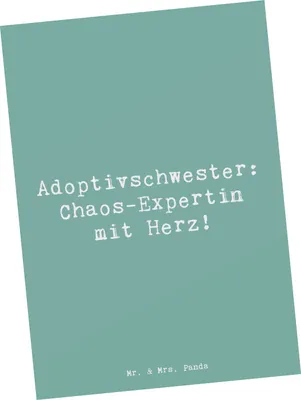 Produktbild von Mr. & Mrs. Panda Postkarte Spruch Adoptivschwester Chaos - Meeresbrise - Geschenk, Postkarten, Humor, Geschenke, Freude, Adoption, Grußkarte, Ansichtskarte, Familie