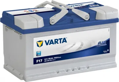 A Varta car battery is shown against a white background.