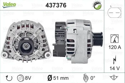 Produktbild von VALEO 437376 Lichtmaschine Generator LiMa 120A 14V passend für MERCEDES-BENZ C-Klasse Limousine (W203) C-Klasse T-modell (S203) SLK (R170)