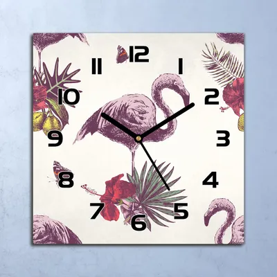 Produktbild von Wanduhr Echt-Glas-Küchenuhr Flamingo & Hibiskus Quarz 30x30 Deko Bilder