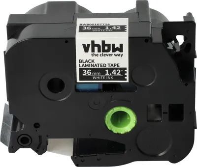Produktbild von vhbw Schriftband-Kassette kompatibel mit Brother PT 550, 9200, 550A, 3600, 9200PC, 9200DX, 9500, 9500pc Etiketten-Drucker 8m x 36mm Weiß auf Schwarz