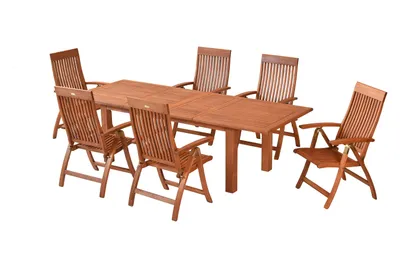 Produktbild von Merxx Comodoro Set 7tlg., 6 Klappsessel, Doppelausziehtisch 180 (220/260) x 100 cm - Eukalyptus