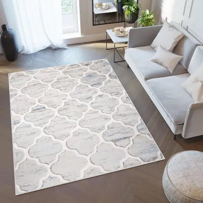 Image de Tapis VALLEY moderne à poils courts gris beige bleu salon 300 x 400 cm