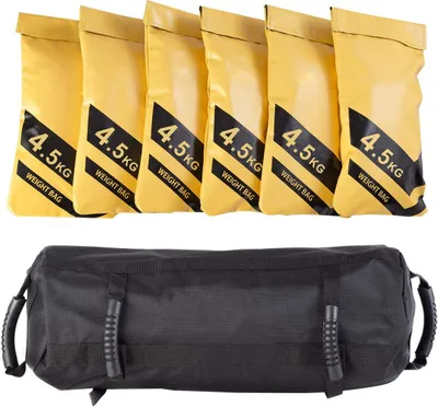 Immagine prodotto di COSTWAY Power Bag da 27 kg, sacco da allenamento in tessuto Oxford, sacco per allenamento con 6 sacchetti da 4,5 kg inclusi, sacco zavorrato, sacco da allenamento per sollevamento pesi, allenamento, fitness (senza materiale di riempimento)