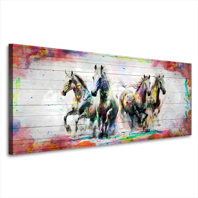 Produktbild von Pferde Pop Art Street Style Leinwandbild Wandbild Kunstdruck XL Wanddeko: 125x50x2cm