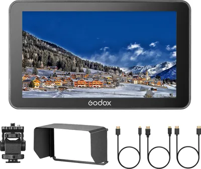 Produktbild von Godox GM6S 5,5-Zoll-4K-Kameramonitor 1200nit Ultraheller Videomonitor fuer DSLR-Kamera 1920 * 1080 IPS-Bildschirm Touch-Steuerung HDMI-Ein- und -Ausgang Benutzerdefinierte 3D-LUT Typ-C / DC / Batteriebetrieben mit Sonnenblende