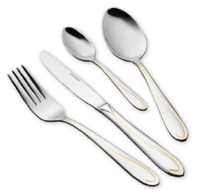 A set of cutlery arranged diagonally on a white background.